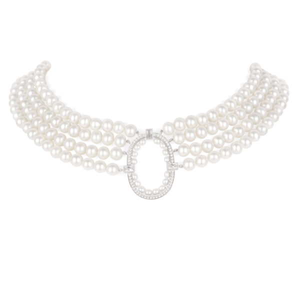 Glamour All Pearl 4 Lines with Oval Pendant Necklace