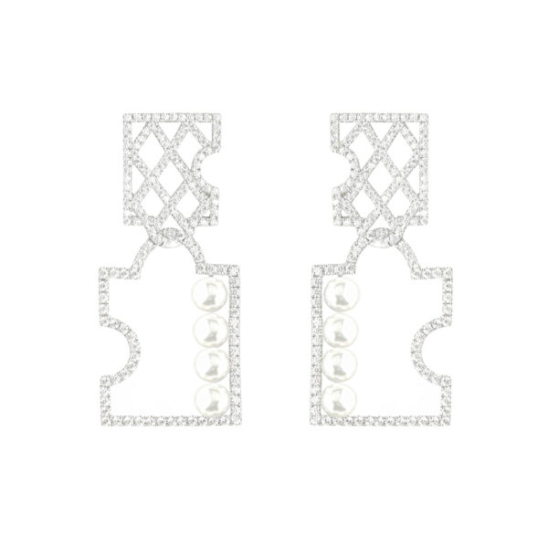 Signature Connecting Puzzle With Pearls Earrings
