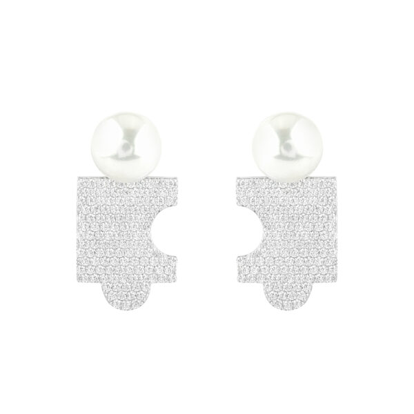 Glamour Full Pave Puzzle With Pearls Earrings